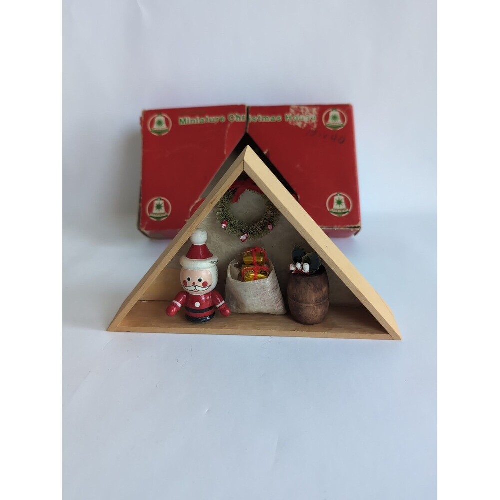 Vintage Commodore Wood Miniature Christmas Triangle House Diorama Wall Decor